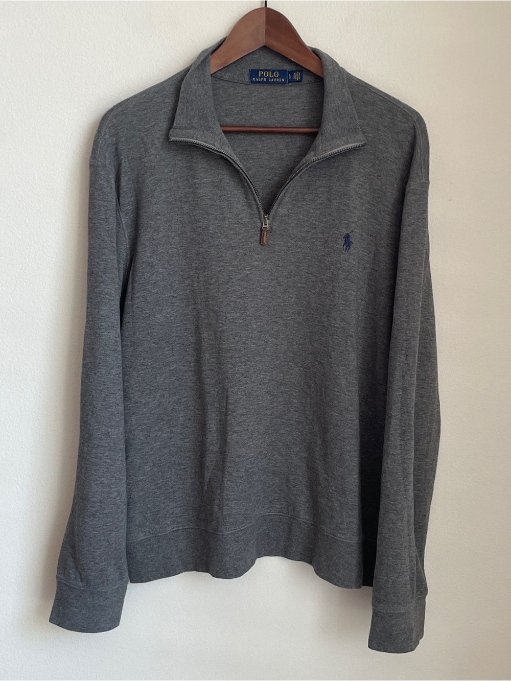 Polo Ralph Lauren Quarter Zip Up Sweater Mens Large Gray Cotton Preppy Office